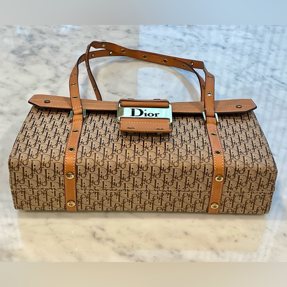 Christian Dior 2003 Diorissimo Street Chic Vintage Shoulder Bag, tan/gold, GUC - Picture 7 of 16